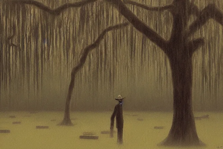 Image similar to scene from louisiana swamps, graveyard, voodoo, artwork by tim eitel