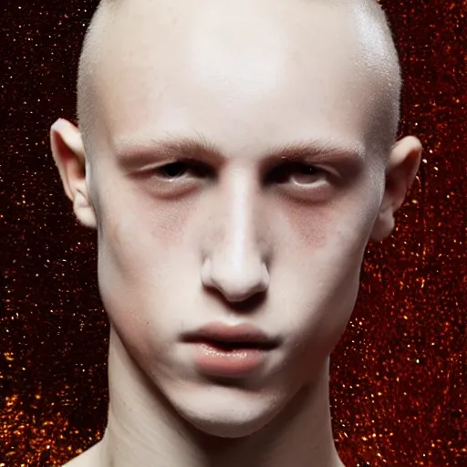 Image similar to a beautiful young male wearing iris van herpen painted by michelangelo