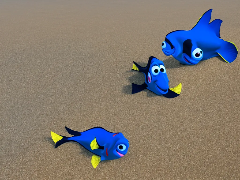 Prompt: Dory in real life with real human feet and legs walking toward you on the beach, 8k resolution