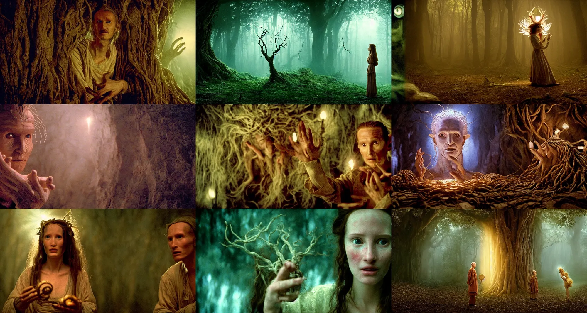 Prompt: the portrait of wood - spirit in the room without doors and windows | pan's labyrinth movie by ridley scott with cinematogrophy of christopher doyle and art direction by hans giger, anamorphic bokeh and lens flares, 8 k, higly detailed masterpiece