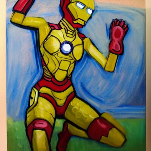 Image similar to a feminine version of female ironman painting