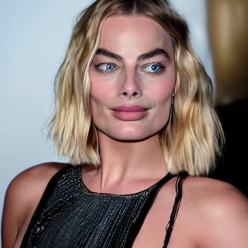 Image similar to a portrait of margot robbie doing a kissing face, highly detailed