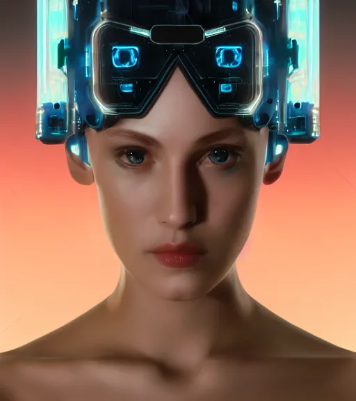 Image similar to vaporwave cyborg girl portrait detailed rendering realistic 3d hd key visual official media with frank Miller Alex Ross giger style trending