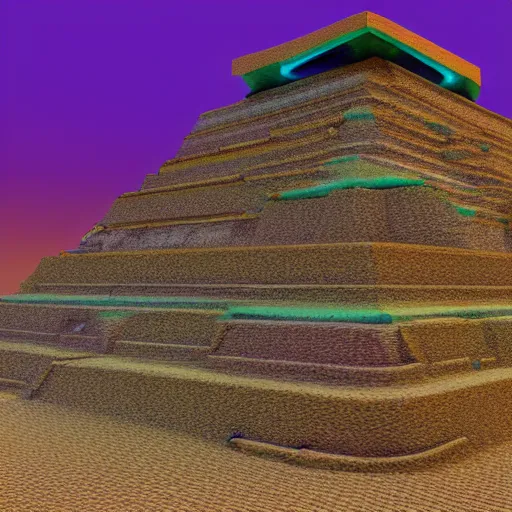 Prompt: a beautiful landscape of a ziggurat, 3 d, rendered in unreal engine, vivid colors, 4 k, trending on artstation