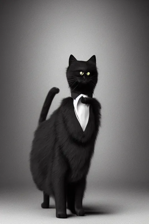 Prompt: a black cat wearing a formal overcoat, portait, photo, profile, picture, octane render, unreal engine 5, hyperrealistic, concept art, digital art