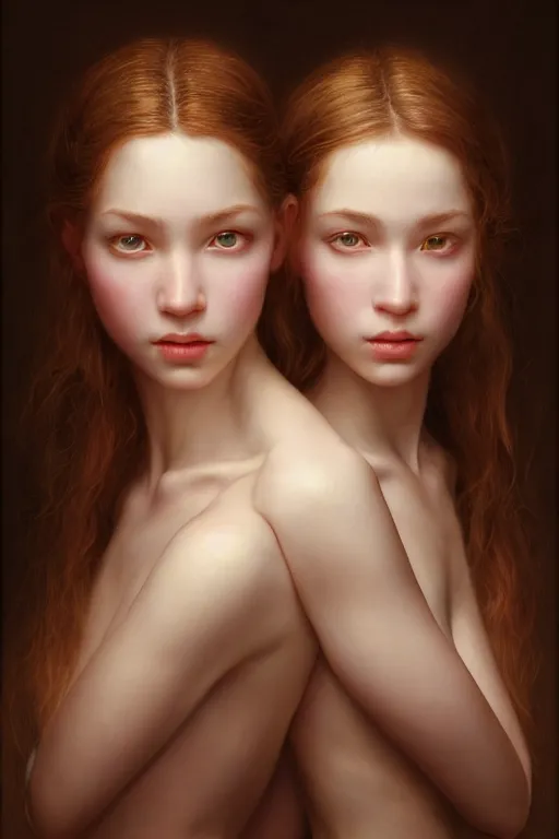 Image similar to a masterpiece ultrarealistic ultradetailed portrait of a very beautiful twins, baroque renaissance. medium shot, intricate, elegant, by stanley artgerm lau, wlop, rossdraws, james jean, andrei riabovitchev, marc simonetti, light by julie bell, porcelain skin. global illumination. vfx