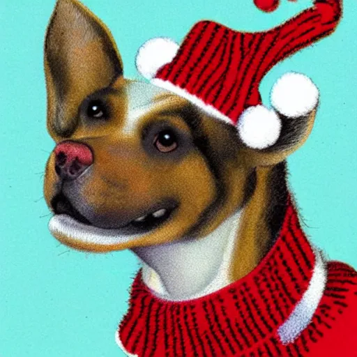 Prompt: dog wearing a christmas jumper cartoon highly detailed, smooth, sharp focus