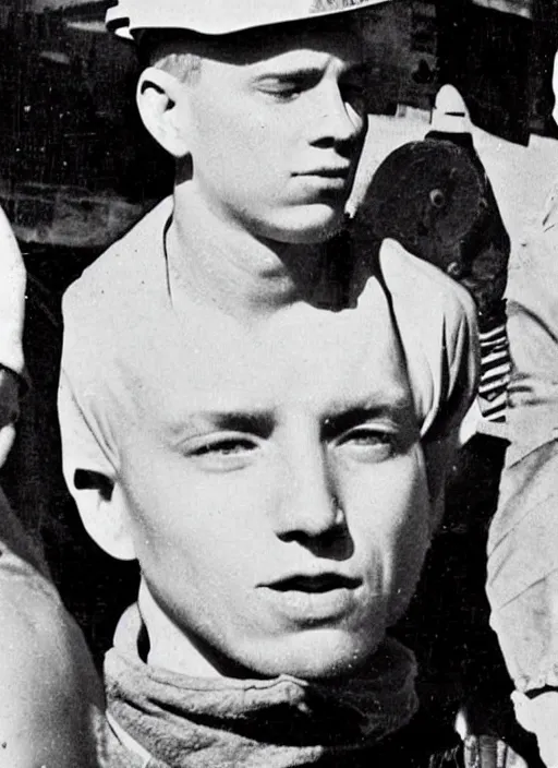 Prompt: old photo of eminem as a coal miner