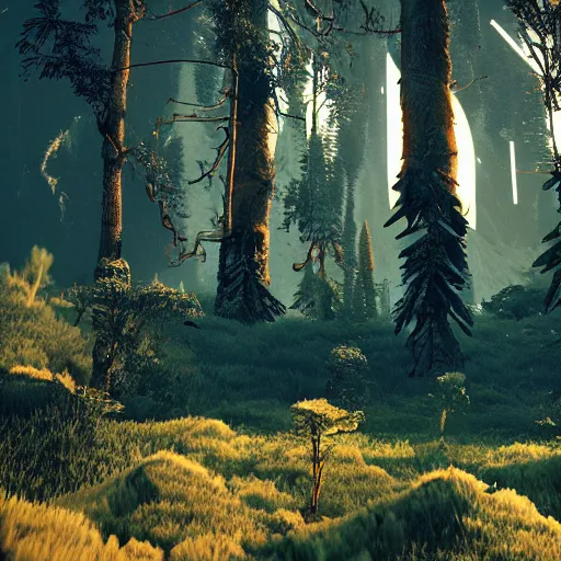 Image similar to forest on alien planet in no man's sky, octane, ultra detailed, 4 k