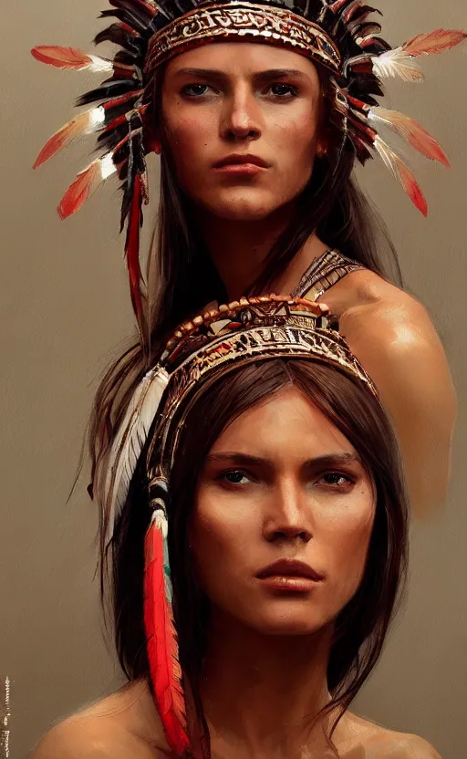 Image similar to gorgeous redskin woman wearing headdress, intricate, elegant, highly detailed, artstation, concept art, smooth, sharp focus, illustration, art by stefan kostic and greg rutkowski