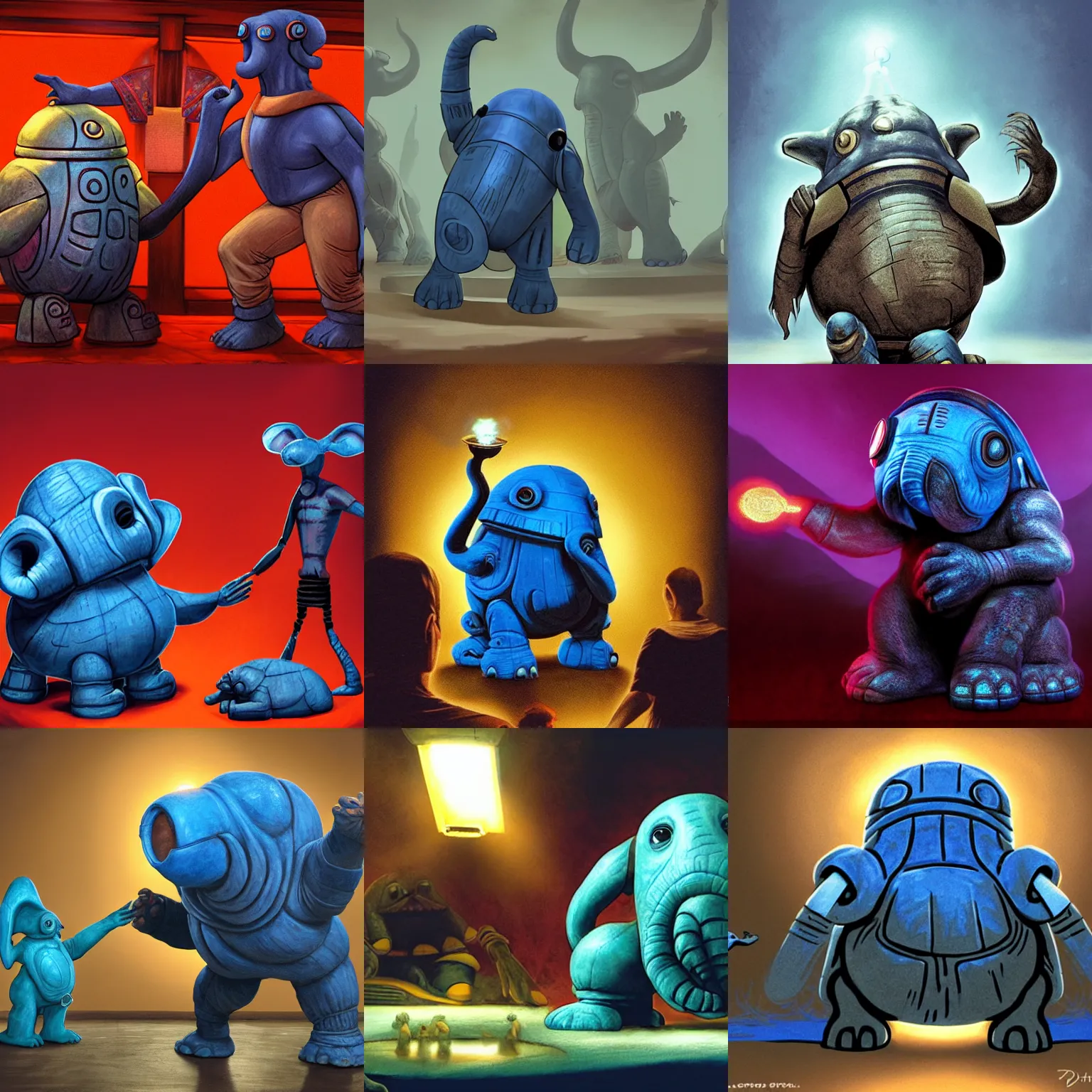 Prompt: max rebo being worshipped, dramatic lighting, wide angle, concept art