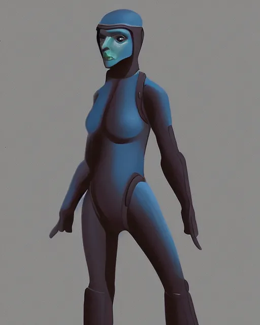 Image similar to a futuristic woman in the style of Ralph McQuarrie