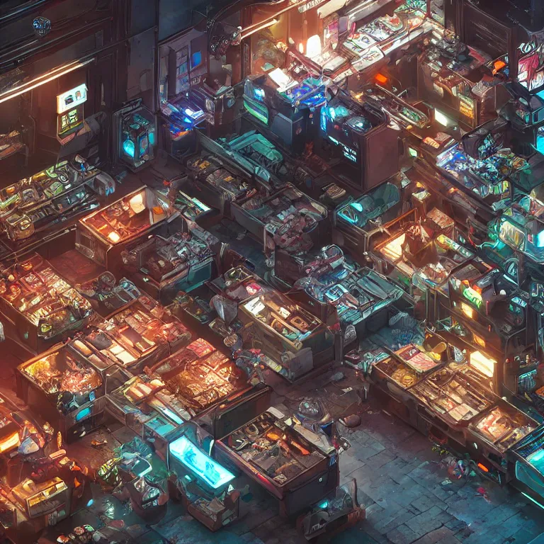 Prompt: cyberpunk marketplace, Highly Detailed, Art Station, Ray Tracing