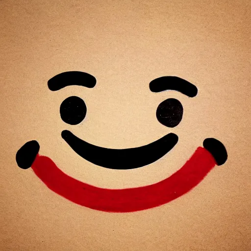 Image similar to child drawing of smiling emoji face with red eyes and thumb up.