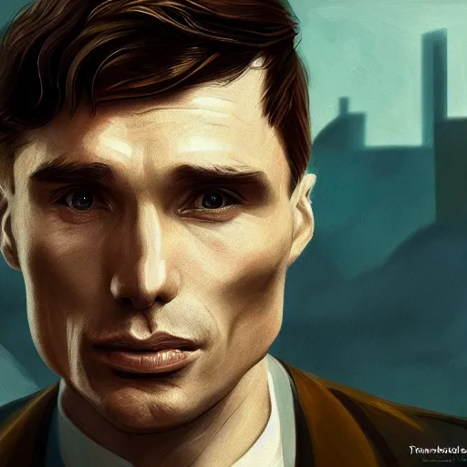 Image similar to Thomas Shelby cillian murphy standing in atlantis, in the style of Benjamin Bader, sharp, highly detailed, realistic face, digital art, epic, fantasy, artstation