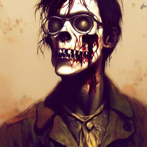 Prompt: young andrew eldritch as a zombie, 7 days to die zombie, gritty background, fine art, award winning, intricate, elegant, sharp focus, cinematic lighting, digital painting, 8 k concept art, art by michael hussar, art by brom, art by guweiz and z. w. gu, 8 k