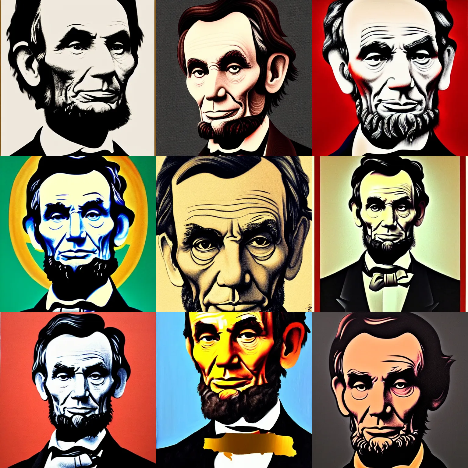 Prompt: iconic portrait of president abraham lincoln, oil on canvas by shepard fairey, dignifying, trending on artstation