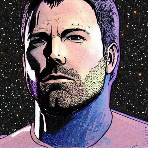 Image similar to “ ben affleck retro minimalist portrait by jean giraud, moebius starwatcher, color comic, 8 k ”