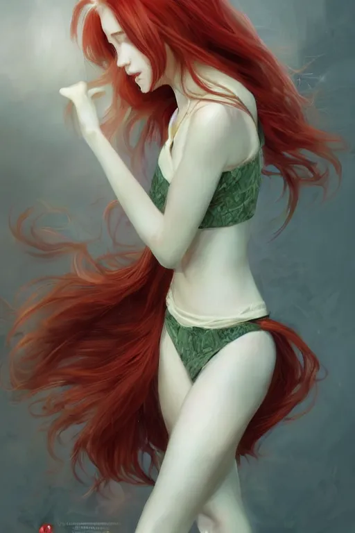 Image similar to beautiful cute red haired joyful and playful nineteen year old maiden standing up in casual green clothing, long hair, attractive face, modern city, rpg character, sci - fi, fantasy, intricate, elegant, digital painting, artstation, concept art, smooth, 8 k frostbite 3 engine, ultra detailed, art by artgerm and greg rutkowski and magali villeneuve