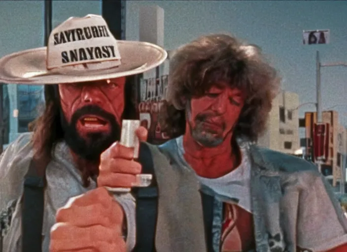 Prompt: film still of Randy Savage as Nada in They Live 1988