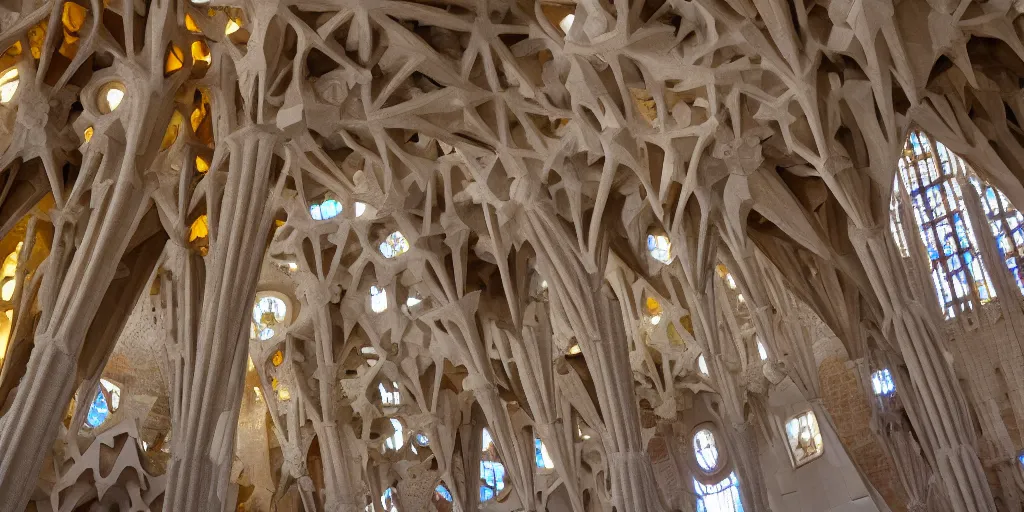 Image similar to sculpted Sagrada Familia ceiling by Antoni Gaudi