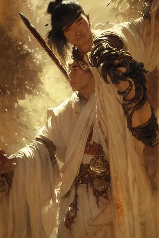 Prompt: wuxia, character design, attractive male, painting by gaston bussiere, craig mullins, j. c. leyendecker