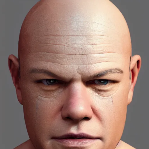 Image similar to hyperrealistic mixed media image of Matt Damon bald head disguised as !!foreskin!!, stunning 3d render inspired art by István Sándorfi and Greg Rutkowski, perfect facial symmetry, realistic, highly detailed attributes and atmosphere, dim volumetric cinematic lighting, 8k octane extremely hyper-detailed render, post-processing, masterpiece,