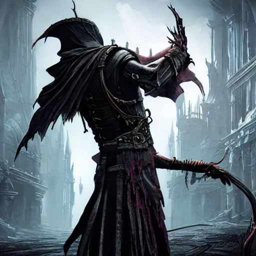 Image similar to bloodborne in the style of magic the gathering, cyberpunk