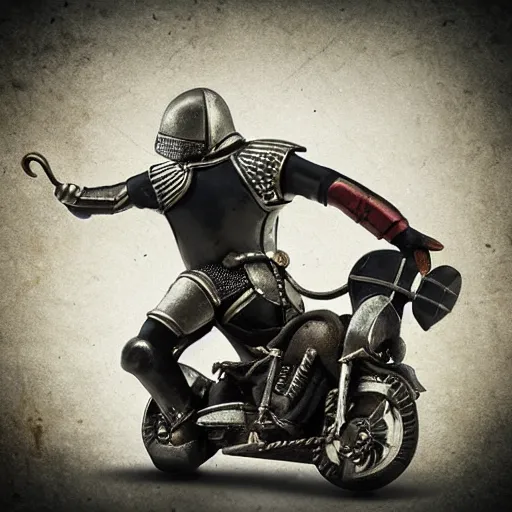 Prompt: medieval knight riding on a motorcycle