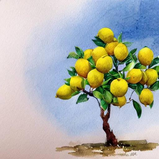 Image similar to A beautiful lemon tree, trending on artstation, watercolor painting