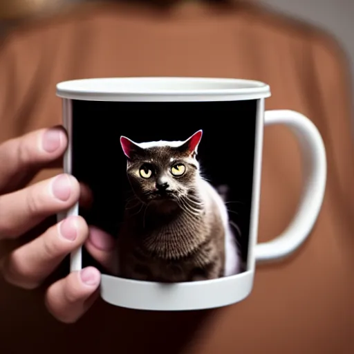 Prompt: a cup full of cats, a cat inside of a mug, high definition, beautiful award winning photography, 8 k.