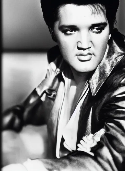 Image similar to photo closeup portrait of superstar elvis presley by anne leibovitz