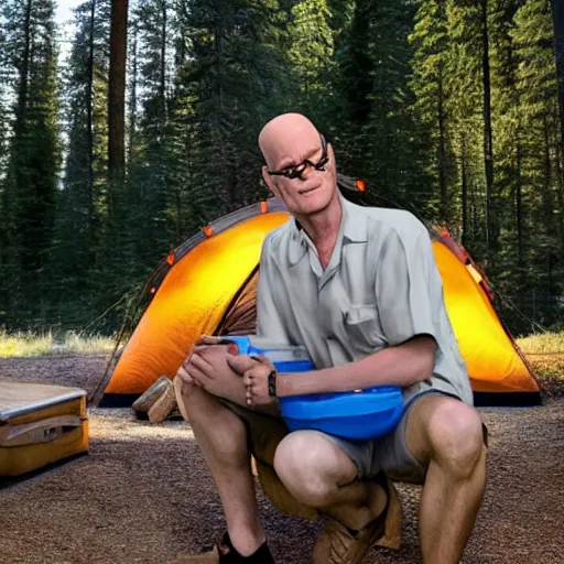 Prompt: hank hill on a camping trip, photo