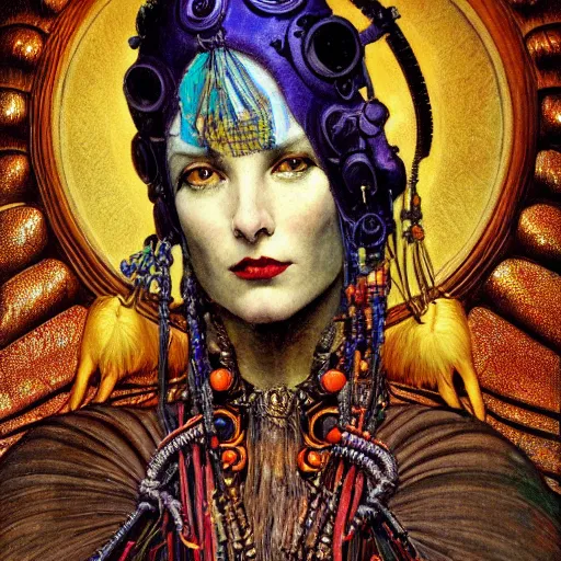 Image similar to baroque portrait of an art deco machine shaman, reflective detailed textures, highly detailed fantasy science fiction painting by annie swynnerton and jean delville and moebius, norman rockwell and maxfield parrish and frank frazetta. modern industrial shaman, rich colors, high contrast. artstation