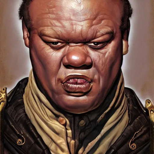 Prompt: photoreal portrait of a powerful black man as baron harkonnen, by norman rockwell and boris vallejo, artstation, concept character art