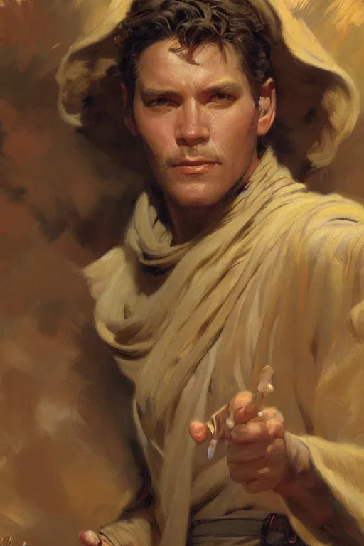 Image similar to detailed portrait of kenvin conroy dressed as jedi, painting by gaston bussiere, craig mullins, j. c. leyendecker