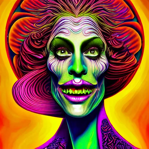 Prompt: An extremely psychedelic portrait of the Wicked Witch, surreal, LSD, face, detailed, intricate, elegant, lithe, highly detailed, digital painting, artstation, concept art, smooth, sharp focus, illustration