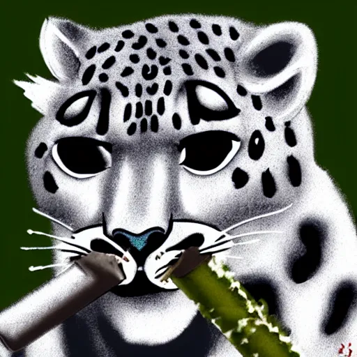 Prompt: Snow leopard smoking a spliff in his mouth, cartoon