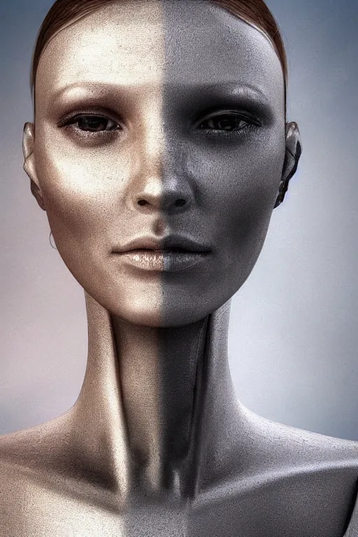 Image similar to robot with human face, female head, woman human face, human face realistic, human head, cyborg frame concept, cyborg by ales-kotnik, sci-fi android female