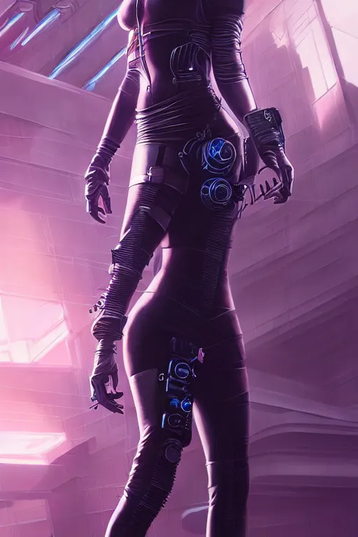 Prompt: full body photo of a gorgeous young woman wearing a cyberpunk outfit in the style of stefan kostic, realistic, sharp focus, 8k high definition, insanely detailed, intricate, elegant, art by stanley lau and artgerm