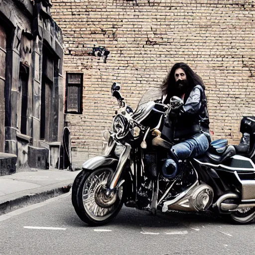 Prompt: jesus on a harley, street photographer, leica s