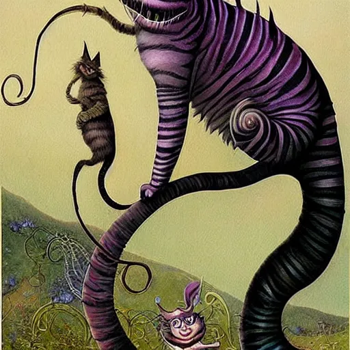 Prompt: portrait of surreal Cheshire Cat, artwork by Daniel Merriam,