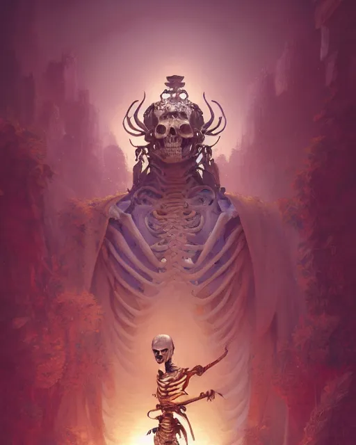 Prompt: highly detailed surreal vfx portrait of a sacred skeleton samurai, stephen bliss, unreal engine, greg rutkowski, loish, rhads, beeple, makoto shinkai and lois van baarle, ilya kuvshinov, rossdraws, tom bagshaw, alphonse mucha, global illumination, detailed and intricate environment