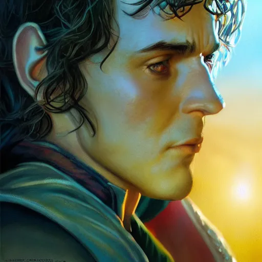 Prompt: Bright, colorful, realistic lord of the rings single individual dramatic backlighting, golden hour, kodachrome, high contrast, highly detailed, sharp focus, digital painting, concept art, illustration, trending on artstation, comic book by Alex Ross cover art