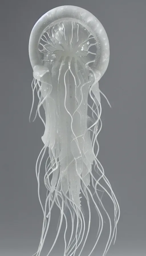 Prompt: a beautifully carved marble statue of a jellyfish