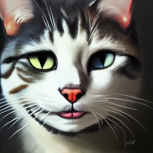 Prompt: painting of a cat, trending on artstation