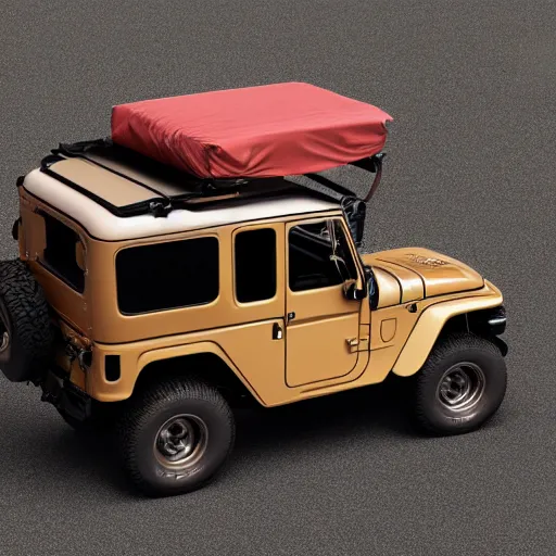 Image similar to a drawing by Leonardo da Vinci a Toyota Fj43 build in 1981, black roof, with a roof rack, detailed, 8K, octane render, 8K,