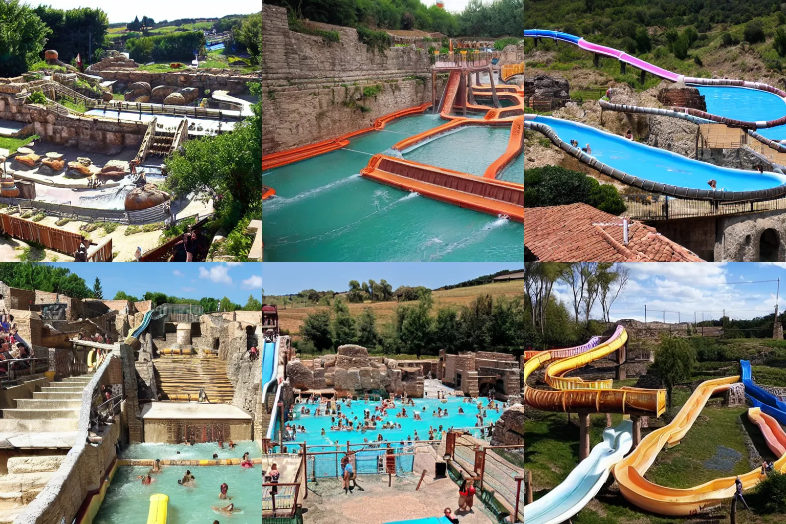 Prompt: an ancient Roman waterpark full of waterslides
