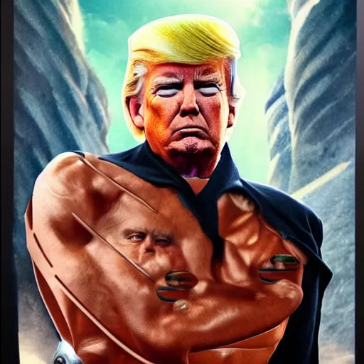 Prompt: Donald Trump as huge cyborg, fantasy art