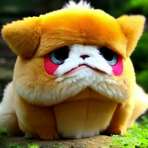 Image similar to real life Pokemon, grumpy, cute!!!, fluffy!!!, ultra realistic!!!, golden hour, sharp focus